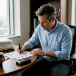 Dans le calme de son bureau, le détective épluche minutieusement un dossier, à la recherche du moindre indice.