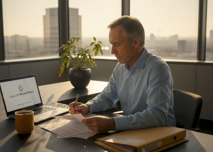 Un enquêteur en train d’examiner minutieusement des dossiers à son bureau.
