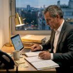 Dans la pénombre de son bureau, un détective privé s’affaire, entouré de dossiers confidentiels et plongé dans ses réflexions.