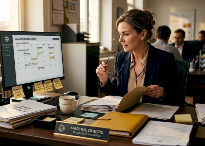 Un responsable RH passe en revue les dossiers d'absences à son bureau.