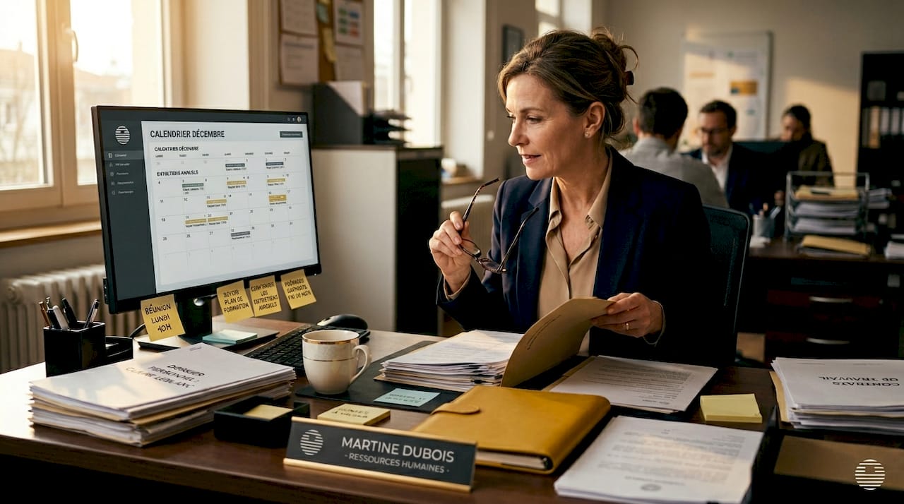Un responsable RH passe en revue les dossiers d'absences à son bureau.