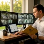 Un expert informatique surveille en temps réel les écrans de sécurité du bureau pour garantir la protection des lieux.