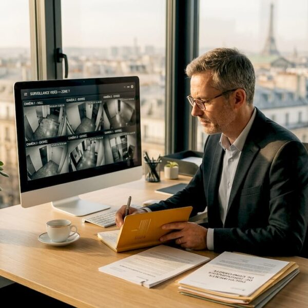 Un responsable conformité en train d’analyser les enregistrements de vidéosurveillance.