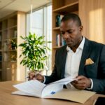 Un chef d’entreprise en pleine analyse d’un dossier d’investigation
