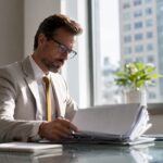Un avocat en pleine analyse d’un dossier juridique détaillé