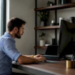 Spécialiste en investigations numériques concentré sur l’analyse de données devant son ordinateur