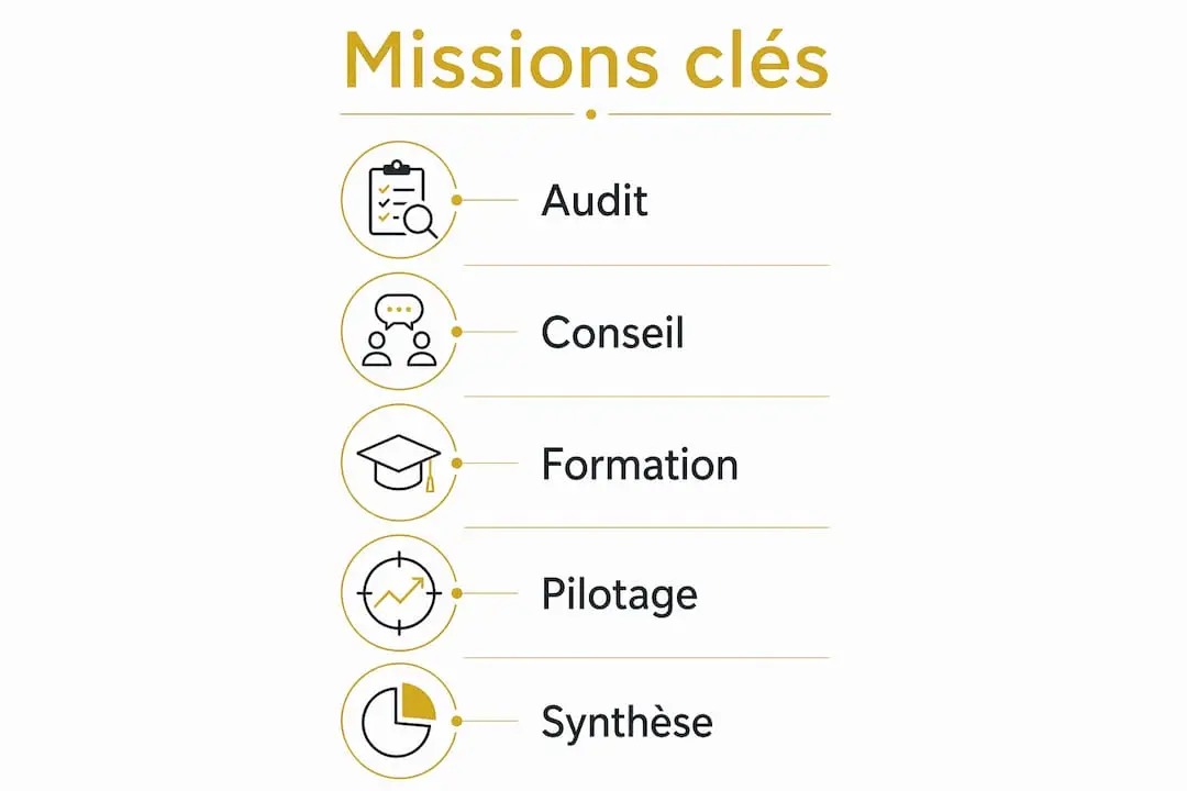 Découvrez en image les principales responsabilités d’un consultant spécialisé en sécurité privée.