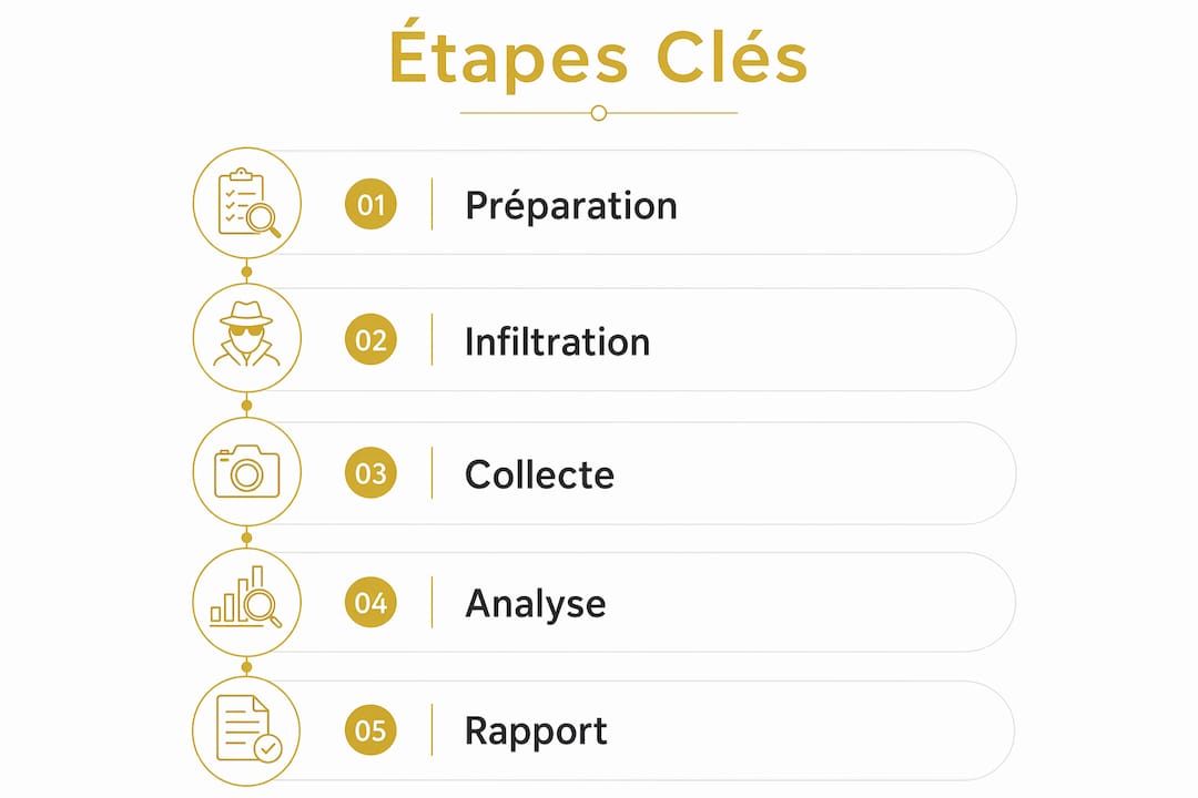 Explication enquête sous couverture : méthodes et enjeux 2 Schéma illustrant le déroulement d’une mission d’infiltration
