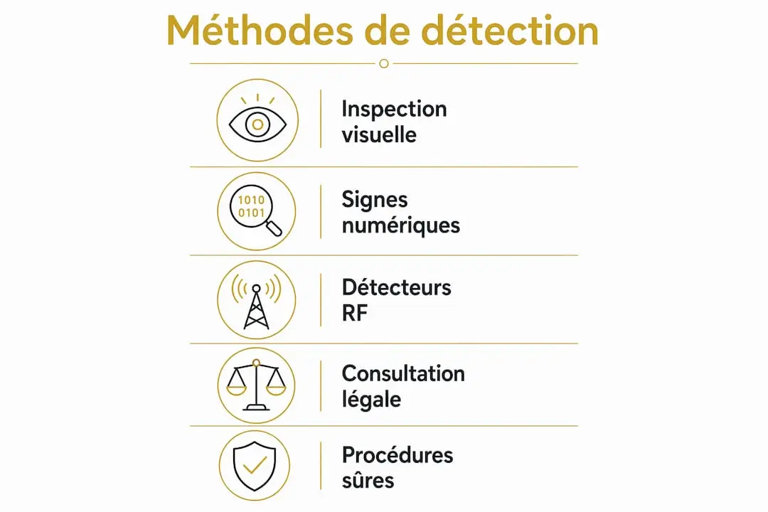 Enjeux détection surveillances cachées : guide 2026 2 Schéma visuel présentant les différentes phases d’identification et de mise en sécurité