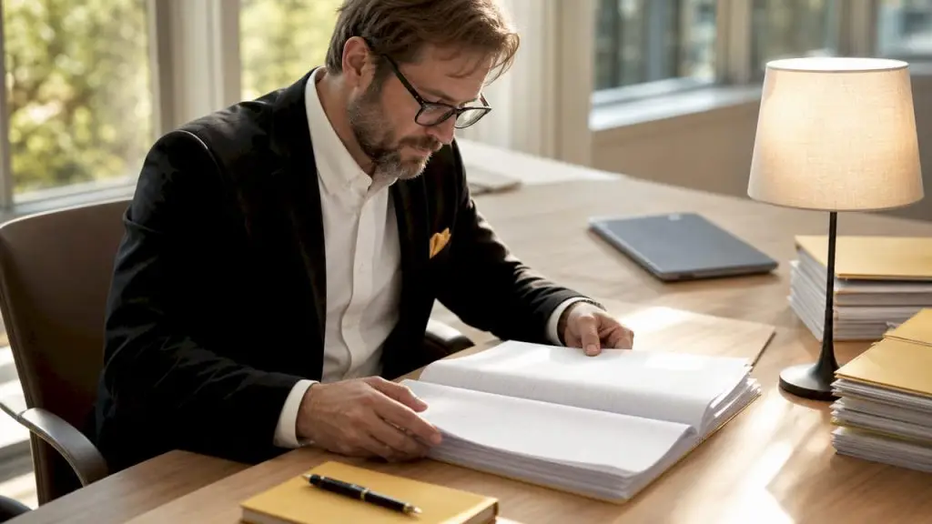 Guide investigations familiales : conseils pratiques 2026 5 Juge examinant un dossier familial en bureau