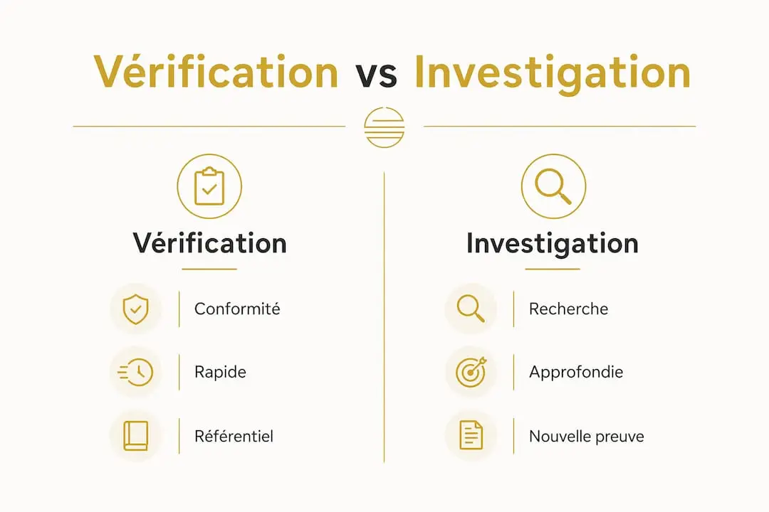 Différence vérification et investigation : guide pratique 2 Infographie : les différences clés entre vérification des faits et investigation