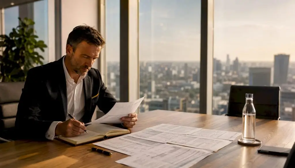 Spécificités d'une enquête financière : guide complet 1 Enqueteur financier examinant documents au bureau