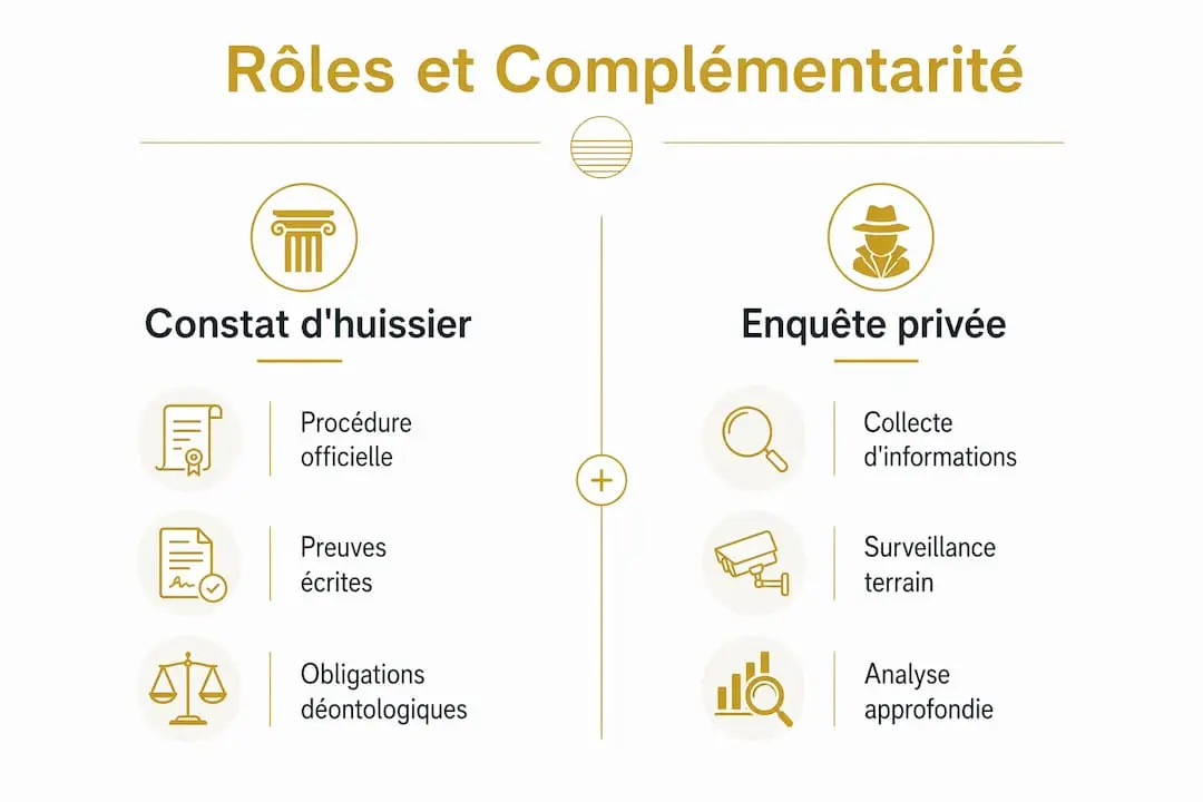 Constat d'huissier et enquête privée : comment obtenir des preuves légales 2 Panorama des missions et synergies entre huissier de justice et détective privé
