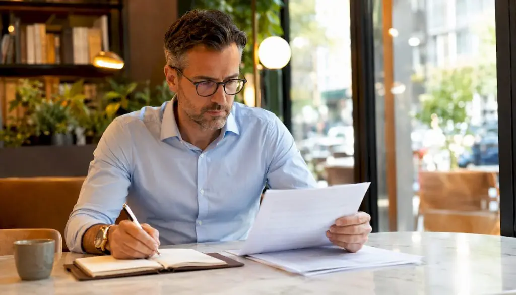 Cadre en bureau examinant des documents d enquete interne