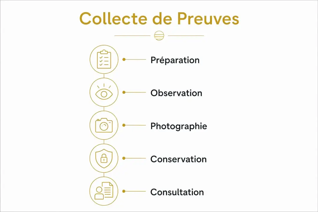 Photographier preuves d'infidélité légalement : guide pour particuliers 1 Infographie : étapes clés pour recueillir des preuves d’une infidélité