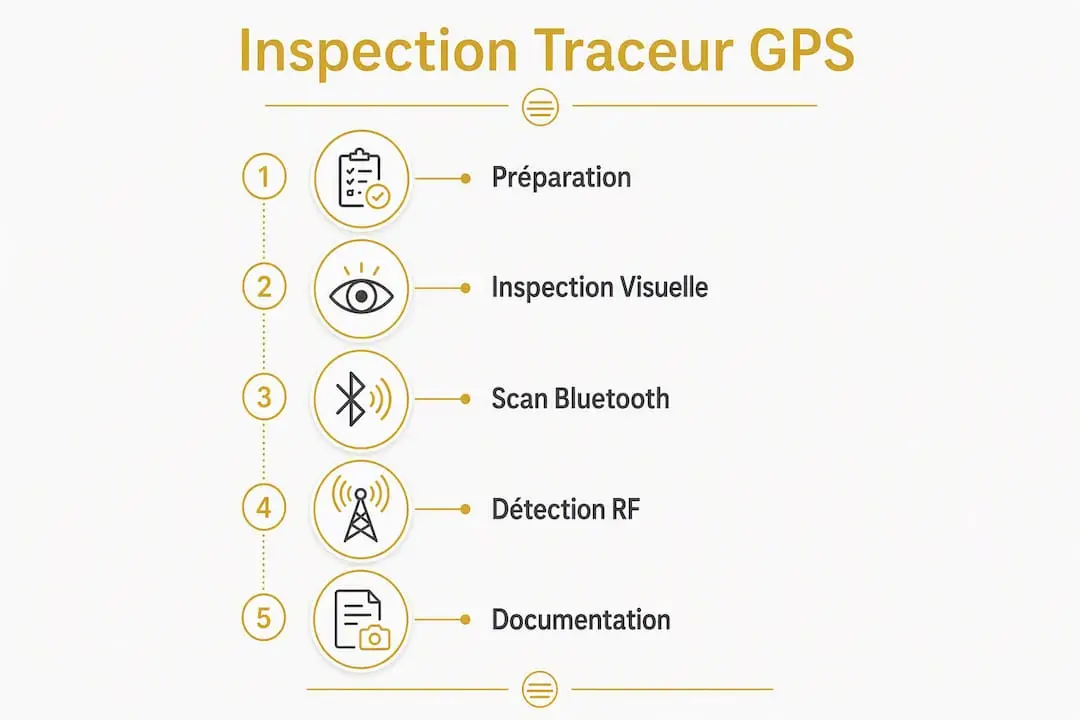 Inspecter son véhicule pour un traceur GPS caché : guide pratique 3 Infographie : les points clés pour réussir l’inspection de votre traceur GPS de véhicule