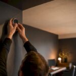 Technicien installant une caméra de sécurité