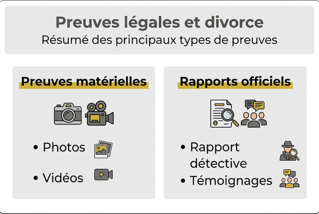 Détective privé et divorce : obtenir des preuves légales 1 Infographie : quelles preuves présenter lors d’un divorce ?
