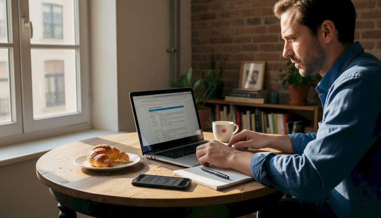 Recherche de personnes en France : méthodes légales et efficaces 1 Une personne installée à la table de la cuisine fait des recherches sur son ordinateur portable.