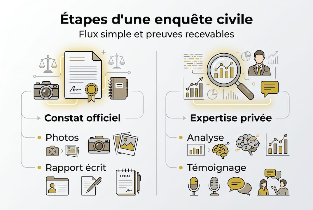 Enquêtes civiles : preuves recevables et déroulement 1 Infographie : les grandes étapes d’une enquête civile