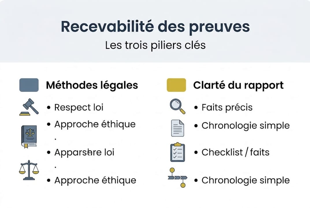 Détective agréé : sécurité et efficacité garanties en 2026 2 Infographie : la recevabilité des preuves issues d’un détective privé agréé