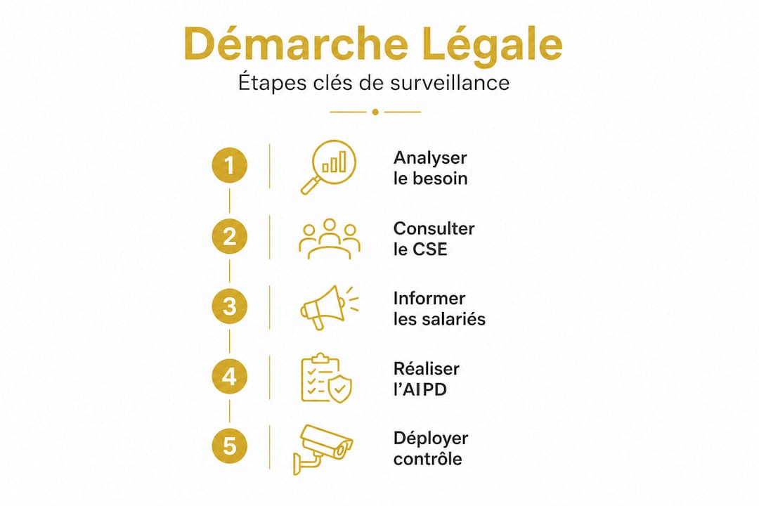 Surveillez vos employés légalement : guide pratique et conformité 2 Infographie : les grandes étapes du contrôle légal des salariés
