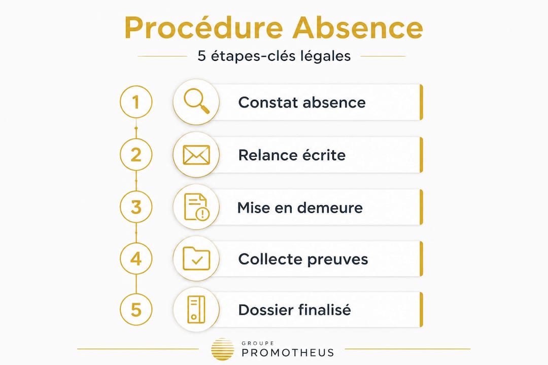 Absence injustifiée : méthode d'investigation et preuves légales 2 Découvrez notre infographie détaillée qui présente, étape par étape, le processus de gestion des absences en entreprise.