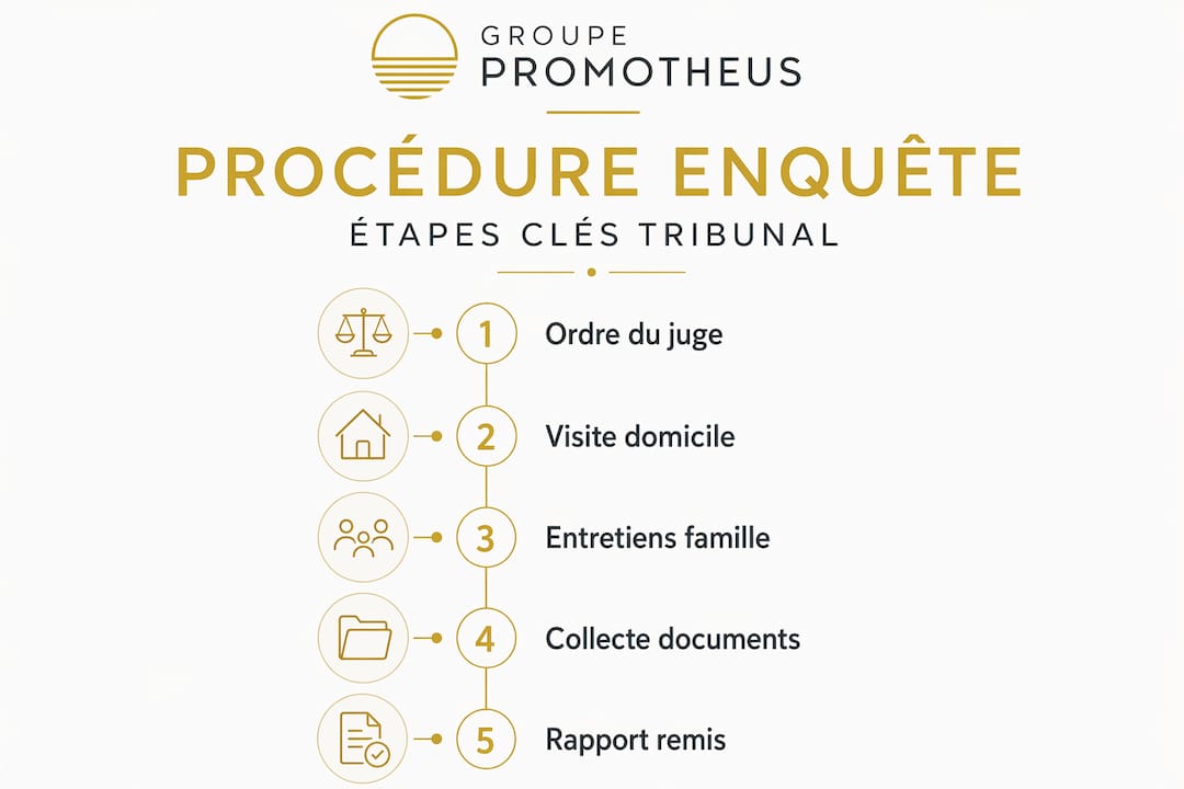Procédure enquête garde d'enfant : guide pratique 1 Infographie : le déroulement d’une enquête concernant la garde d’un enfant devant le juge