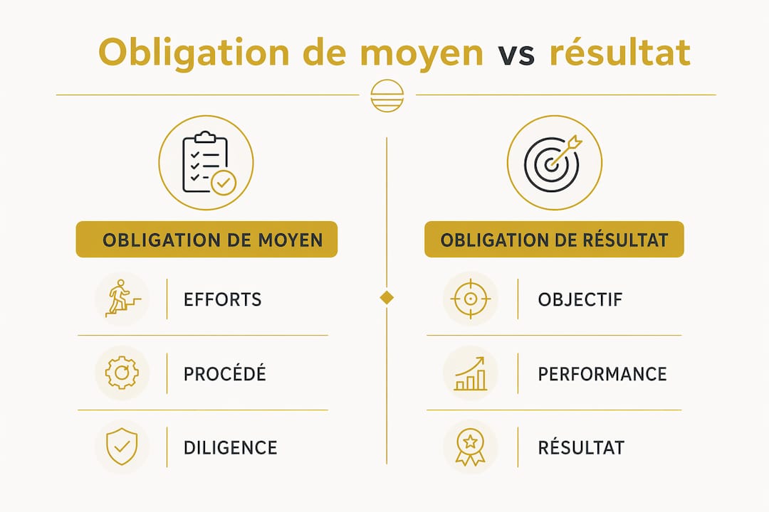 Obligation de résultat et de moyen : guide pour juristes 2 Infographie : comprendre la différence entre obligation de moyens et obligation de résultat