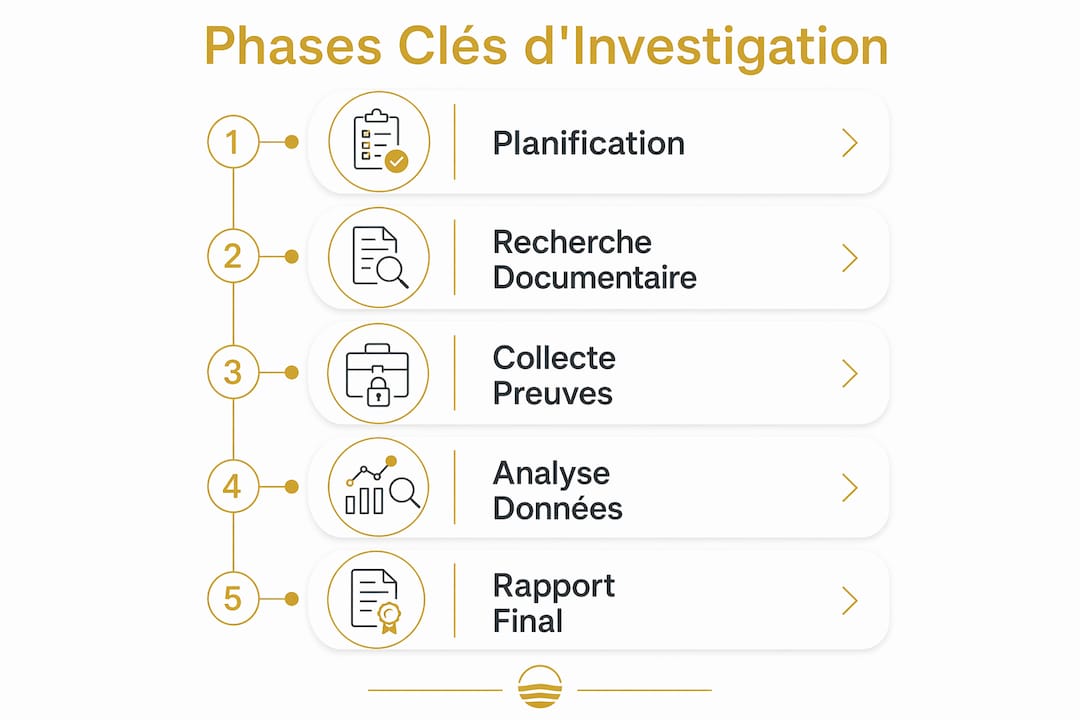 Découvrez en un coup d'œil les grandes étapes d'une enquête professionnelle grâce à cette infographie.